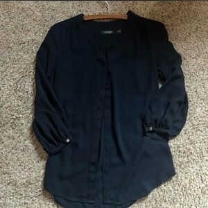 Ralph Lauren: Lauren black button up blouse long sleeves gold logo buttons Large